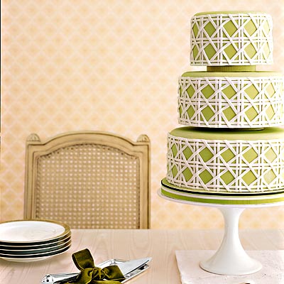 This green 3tiered fondant Wedding Cake is Modern